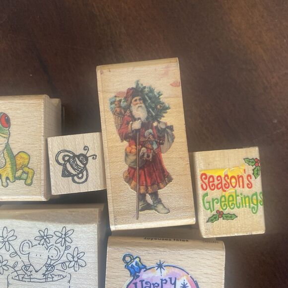 Lot of 15 Wood Mounted Rubber Stamps Holiday School + 30 Outline Alphabet Stamps - Picture 3 of 8